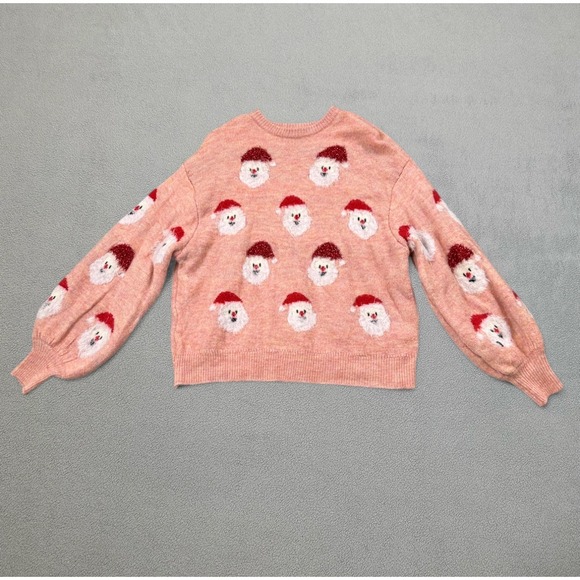 Simplee Santa Face Christmas Sweater S Womens Pink Long Sleeve Knit Santa Claus - Picture 1 of 6